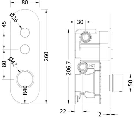 Additional image for Push Button Thermostatic Shower Valve (2 Outlets).