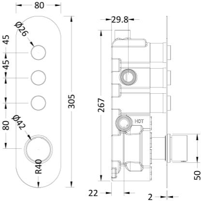 Additional image for Push Button Thermostatic Shower Valve (3 Outlets).