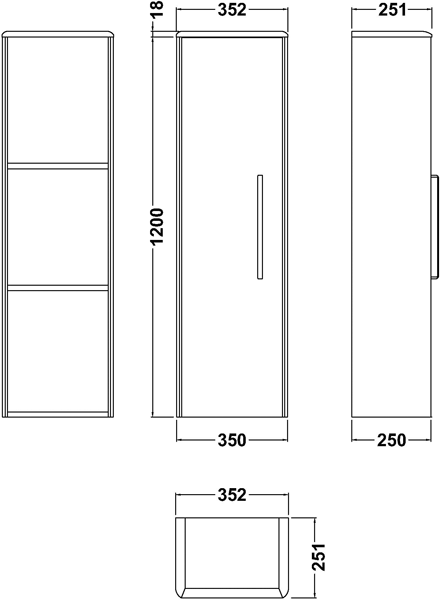 Additional image for Wall Hung Tall Unit 350x1200mm (Pure White).