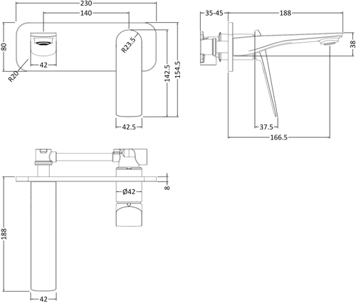 Additional image for Wall Mounted Basin Mixer Tap With Lever Handle (Chrome).