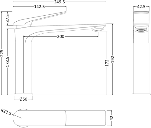 Additional image for Tall Basin Mixer Tap With Push Button Waste (Chrome).