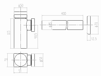 Additional image for 1 1/4" Minimalist Square Bottle Trap With 400mm Extension Tube.