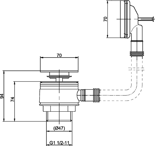 Additional image for Square Push Button Bath Waste With Modern Overflow (Chrome).