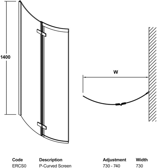 Additional image for Ella Curved P-Bath Screen (1400x730mm).