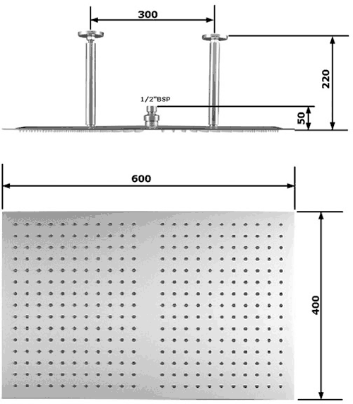 Additional image for Rectangular Shower Head (Stainless Steel). 600x400mm.