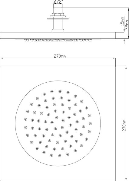 Additional image for Square Ceiling Tile Fixed Shower Head. 270x270mm.