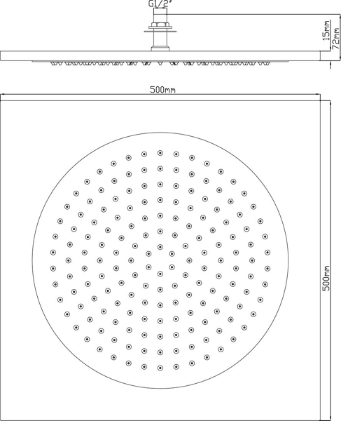 Additional image for Square Ceiling Tile Fixed Shower Head. 500x500mm.