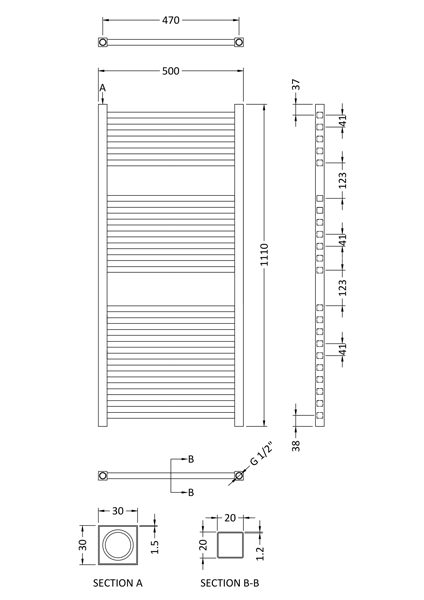 Additional image for Electric Towel Rail 500W x 1100H mm (Chrome).