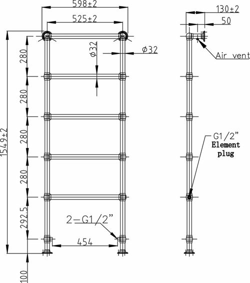 Additional image for Countess Towel Radiator. 1550x600 (Chrome).