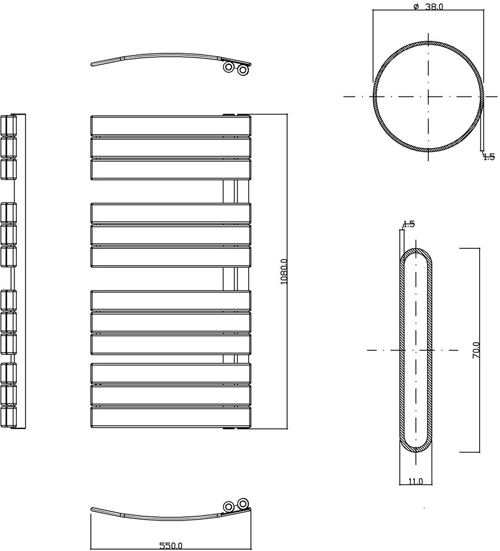 Additional image for Designer Towel Radiator. 1080x550 (Anthracite).