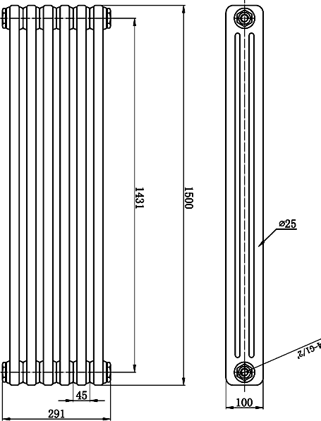 Additional image for 3 Column Vertical Radiator (White). 291x1500mm.