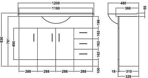 Additional image for 1200mm Vanity Unit With Basin Type 1 & 500mm WC Unit (White)