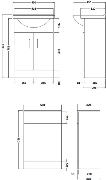 Additional image for Vanity Pack With Pan & Curved Basin 1050mm (LH, White).