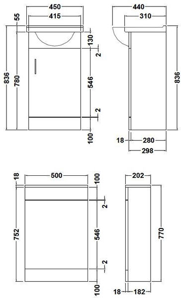 Additional image for Vanity Pack With Pan, Cistern, Tap & Basin 920mm (LH, White).