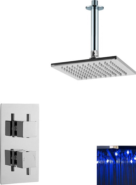 Additional image for Twin Thermostatic Shower Valve With LED Square Head.