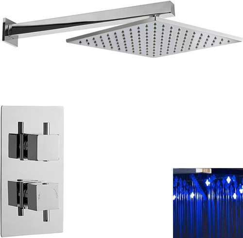 Additional image for Twin Thermostatic Shower Valve & Large LED Square Head.