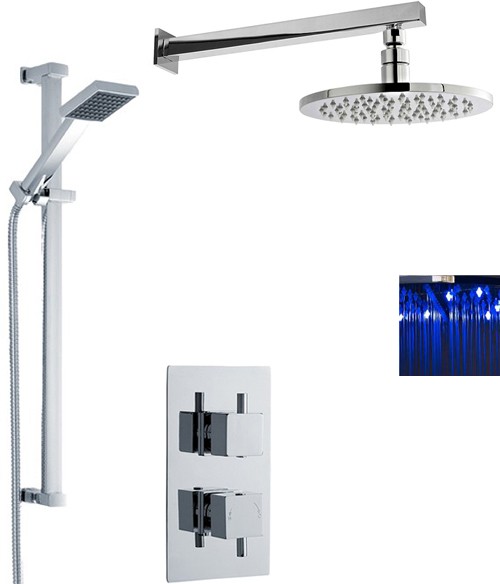 Additional image for Twin Thermostatic Shower Valve With LED Head & Slide Rail.