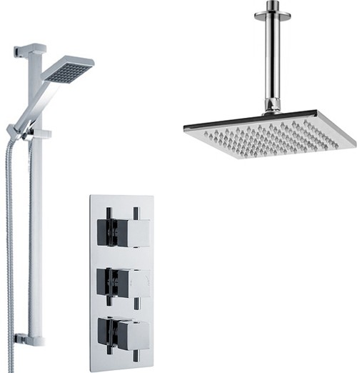 Additional image for Triple Thermostatic Shower Valve With Head & Slide Rail Kit.