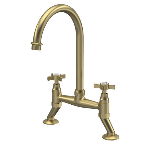 Additional image for Bridge Sink Mixer Tap (Brushed Brass, Crosshead Handles).