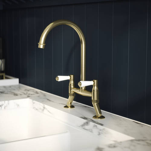 Additional image for Bridge Sink Mixer Tap (Brushed Brass, Lever Handles).