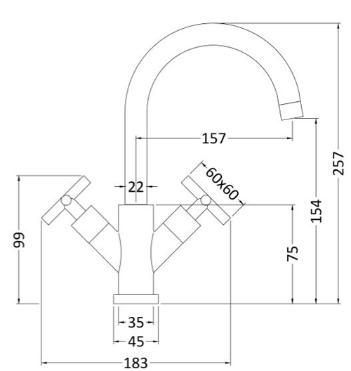 Additional image for Mono Kitchen Tap With Crosshead Handles (Chrome).