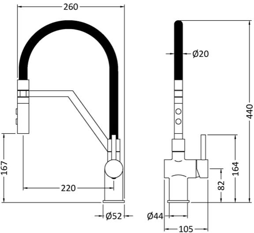 Additional image for Rinser Kitchen Tap With Lever Handle (Chrome).