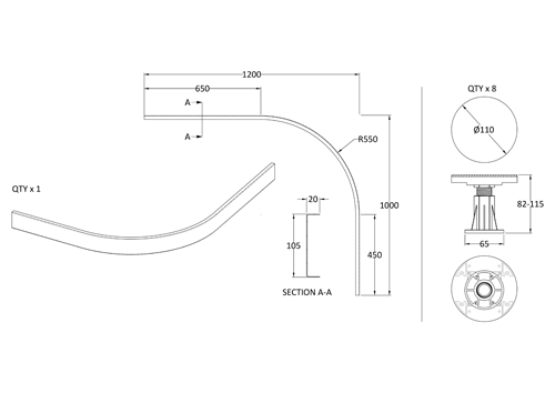 Additional image for Easy Plumb Leg & Quadrant Plinth Set 1000-1200mm (Slate Grey).