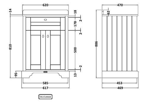 Additional image for Vanity Unit, Basin & Black Marble 600mm (Grey, 1TH).