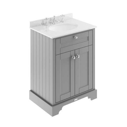 Vanity Unit Basin White Marble 600mm Grey 3th Old London Furniture U Lof225