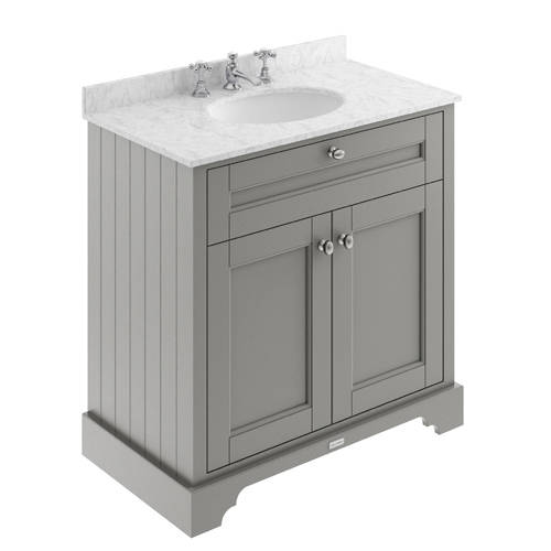 Additional image for Vanity Unit, Basin & Grey Marble 800mm (Grey, 3TH).