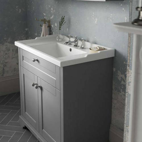 Additional image for Vanity Unit With Basins 600mm (Storm Grey, 3TH).