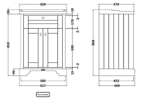 Additional image for Vanity Unit With Basins 600mm (Storm Grey, 3TH).