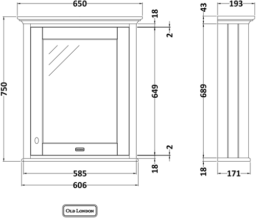 Additional image for Mirror Bathroom Cabinet 600mm (Storm Grey).