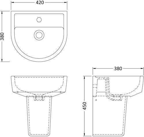 Additional image for Luna Wall Hung Toilet Pan, Seat, 420mm Basin & Ped.