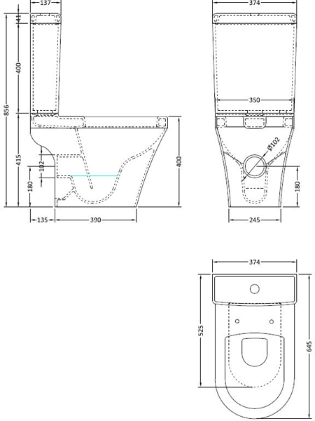 Additional image for Luna Semi Flush To Wall Toilet, Seat, 425mm Basin.