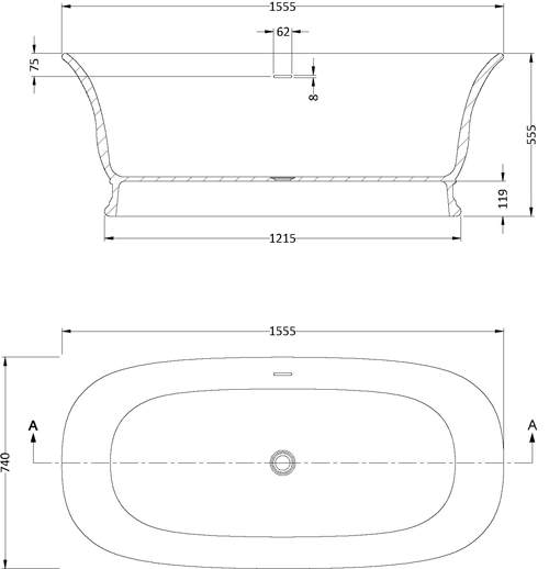 Additional image for Farringdon Freestanding Bath 1555x740mm.