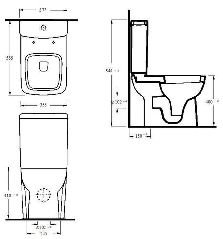 Additional image for Compact Semi Flush to Wall Toilet Pan, Cistern & Seat.