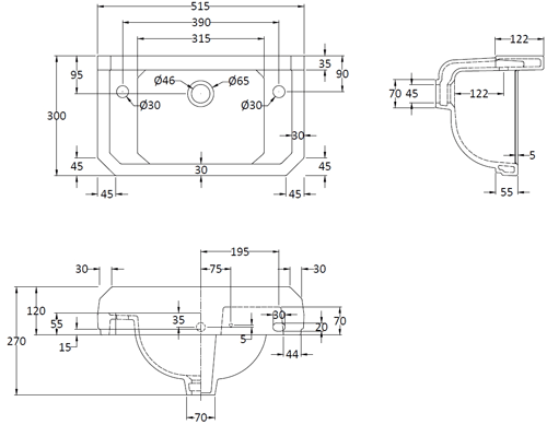 Additional image for Traditional Washstand & Cloakroom Basin (2 Hole).