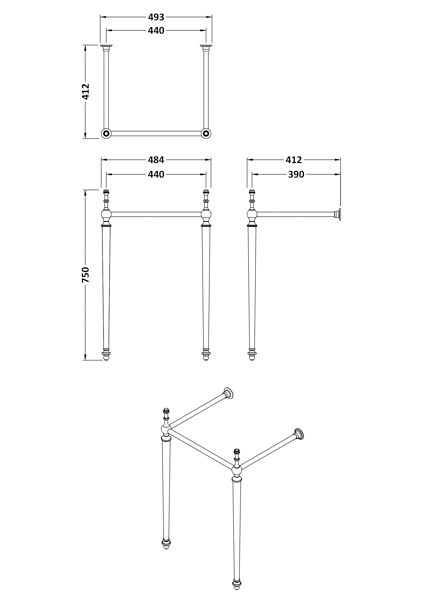 Additional image for Washstand With 515mm Basin (2TH, Chrome).