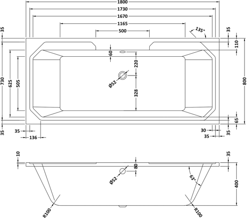 Additional image for Ascott Double Ended Bath 1800x800mm.