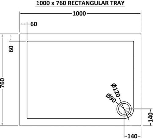 Additional image for Low Profile Rectangular Shower Tray. 1000x760x40mm.