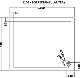 Additional image for Low Profile Rectangular Shower Tray. 1100x900x40mm.