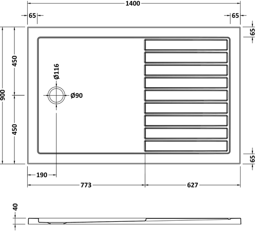 Additional image for Wetroom Rectangular Shower Tray 1400x900mm (Gloss White).