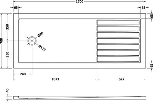 Additional image for Wetroom Rectangular Shower Tray 1700x700mm (Gloss White).