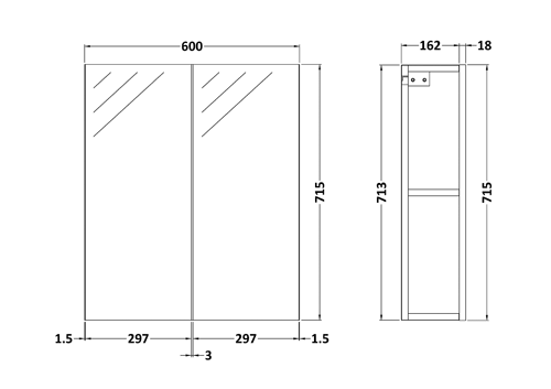 Additional image for 2 Door Mirror Cabinet 600mm (Gloss White).