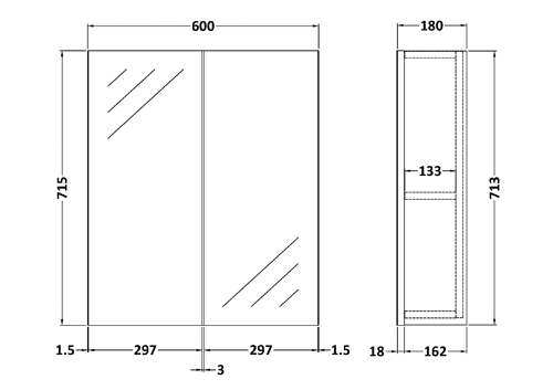 Additional image for 2 Door Mirror Cabinet 600mm (Gloss Grey).