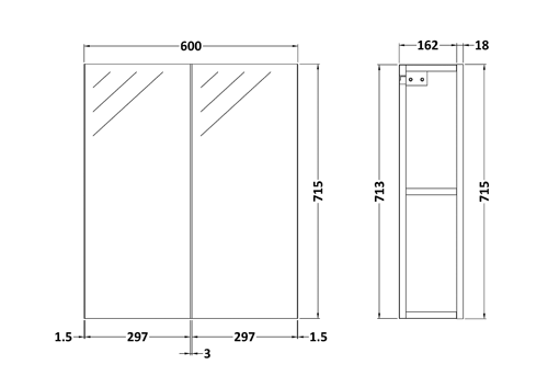 Additional image for 2 Door Mirror Cabinet 600mm (Gloss Grey Mist).