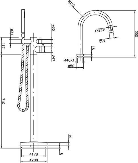 Additional image for Single Lever Thermostatic Mono Bath Shower Mixer Tap.