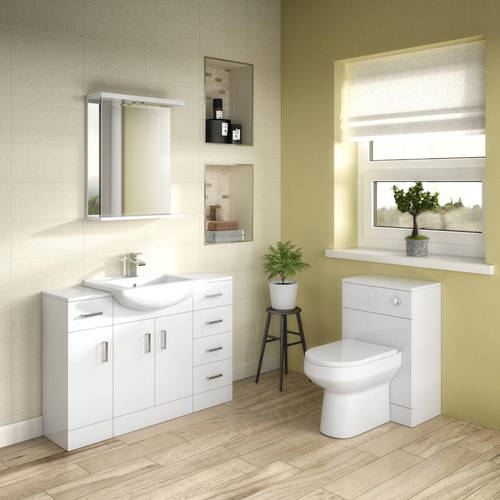 Additional image for Vanity Mirror With Shelf & Light (450x750mm, White).