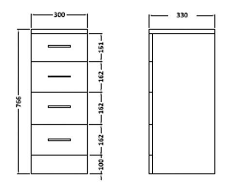 Additional image for 4 Drawer Bathroom Storage Unit (766x300x330mm, White).